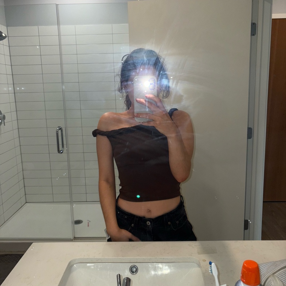 Off-Shoulder Brown Crop Top